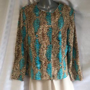Joseph Ribkoff Size 12 Cami Tank Snake Print Blue Brown Wide Leg Pants & Jacket